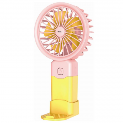 Μίνι ανεμιστήρας USB Rosberg R51760T, 2W, 8 εκ., 38 λεπτά αυτονομία, 3 ταχύτητες, Ενεργειακά αποδοτικός, Ροζ/κίτρινο
