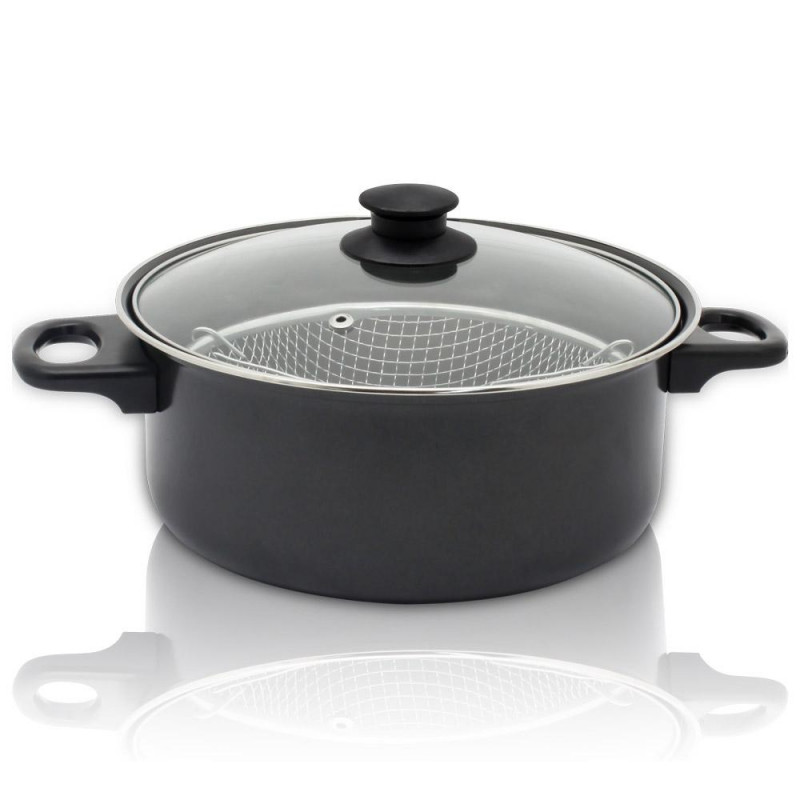 Κατσαρόλα με καλάθι τηγανίσματος και καπάκι ESPERANSA ES 1213 F, 1,8 λίτρα, 24 εκ., Μαύρο