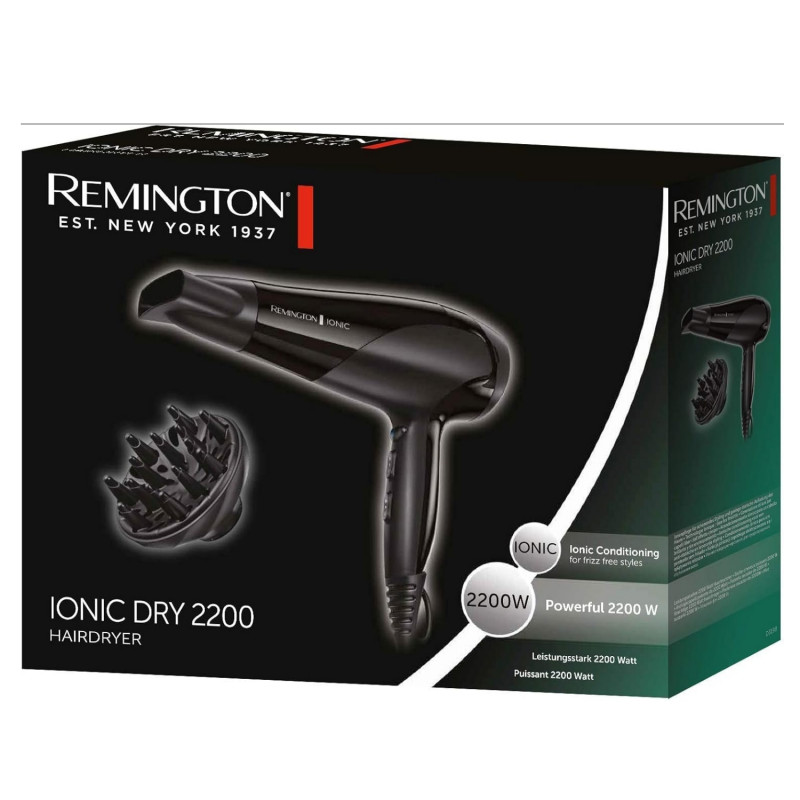 Στεγνωτήρας μαλλιών Remington Power Dry Ionic D3198, 2200 W, 2 ταχύτητες, 3 θερμοκρασίες, ιονισμός, μαύρο