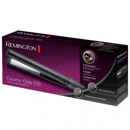 Σίδερο μαλλιών Remington Ceramic Glide 230 S3700, κεραμική επίστρωση από τιτάνιο και τουρμαλίνη, 150-230 °C, 8 ρυθμίσεις θερμοκρασίας, LED, μαύρο