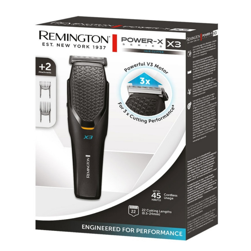 Μηχανή κουρέματος Remington HC3000 POWER X3, 45 λεπτά, κινητήρας V3, 0,5 mm - 2,4 cm, αυτοακονιζόμενες λεπίδες από ιαπωνικό ατσάλι, μαύρο