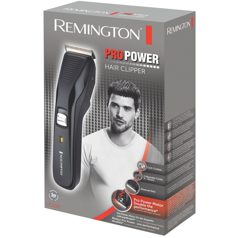 Μηχανή κουρέματος Remington HC5200 ProPower, 40 λεπτά, 0,5 mm - 4,2 cm, Αυτοακονιζόμενες λεπίδες από ατσάλι, Μαύρο