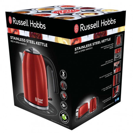 Ηλεκτρική κατσαρόλα Russell Hobbs Colours Plus Flame Red 20412-70, 2400 W, 1,7 λίτρα, Γρήγορο βράσιμο, Κρυφή αντίσταση, Βάση 360°, Ένδειξη, Κόκκινο