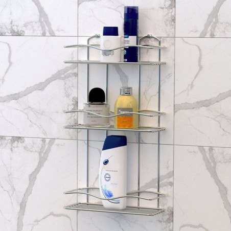Ορθογώνιο ράφι μπάνιου TEKNO-TEL BK 013, 3 επίπεδα, 30x12x54 εκ., Ασημί