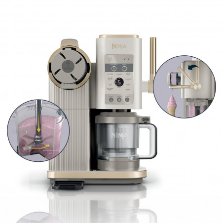 Μηχανή παγωτού 13-σε-1 Ninja CREAMi Scoop & Swirl™ NC701EUSTGD, 800 W, 13 προγράμματα, μοχλός 3 θέσεων για χωνάκια, CreamiFit, Creamify, 2 δοχεία 473 ml, δυνατότητα εξατομίκευσης, κρεμ/χρυσό