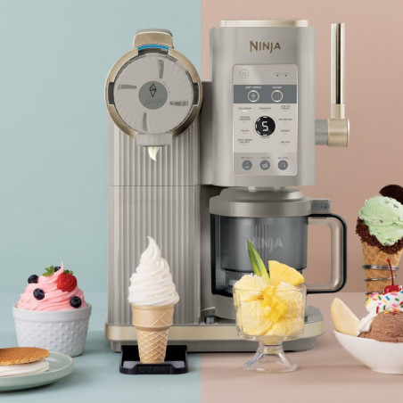 Μηχανή παγωτού 13-σε-1 Ninja CREAMi Scoop & Swirl™ NC701EUSTGD, 800 W, 13 προγράμματα, μοχλός 3 θέσεων για χωνάκια, CreamiFit, Creamify, 2 δοχεία 473 ml, δυνατότητα εξατομίκευσης, κρεμ/χρυσό