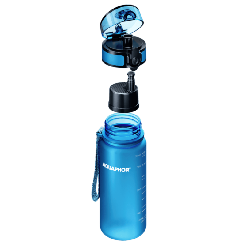 Φιάλη νερού με φίλτρο Aquaphor City 160026, 350 ml, Tritan, Ενεργός άνθρακας, Aqualen, Κάλυμμα με κλείδωμα, Μπλε