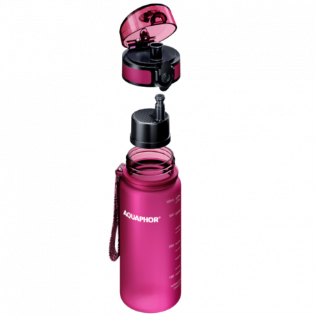 Φιάλη νερού με φίλτρο Aquaphor City 160024, 350 ml, Tritan, Ενεργός άνθρακας, Aqualen, Κάλυμμα με κλείδωμα, Ροζ