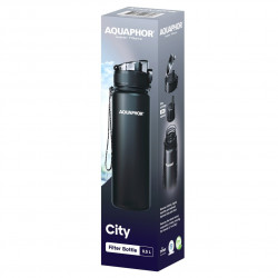 Φιάλη νερού με φίλτρο Aquaphor City 160043, 500 ml, Tritan, Ενεργός άνθρακας, Aqualen, Κάλυμμα με κλείδωμα, Μαύρο