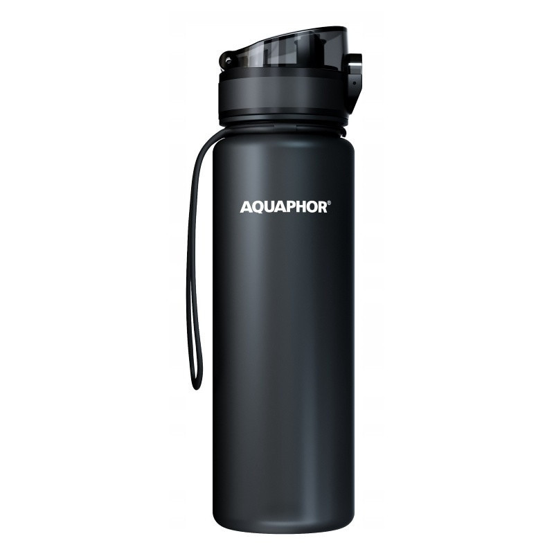 Φιάλη νερού με φίλτρο Aquaphor City 160043, 500 ml, Tritan, Ενεργός άνθρακας, Aqualen, Κάλυμμα με κλείδωμα, Μαύρο