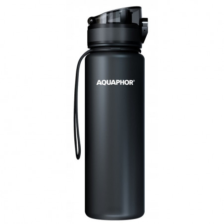 Φιάλη νερού με φίλτρο Aquaphor City 160043, 500 ml, Tritan, Ενεργός άνθρακας, Aqualen, Κάλυμμα με κλείδωμα, Μαύρο