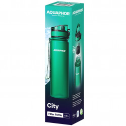 Φιάλη νερού με φίλτρο Aquaphor City 160045, 500 ml, Tritan, Ενεργός άνθρακας, Aqualen, Κάλυμμα με κλείδωμα, Σκούρο πράσινο