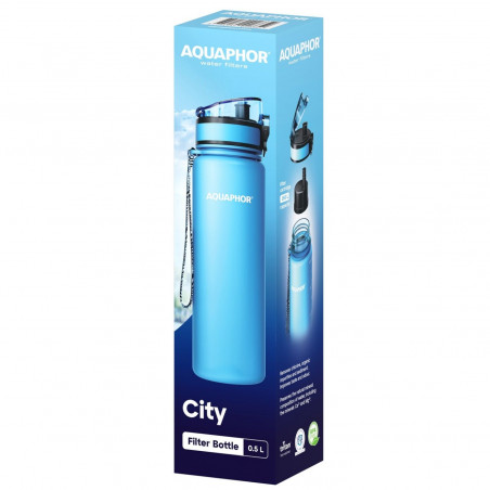 Φίλτρο νερού Aquaphor City 160046, 500 ml, Tritan, Ενεργός άνθρακας, Aqualen, Κάλυμμα με κλείδωμα, Μπλε παγετώνα
