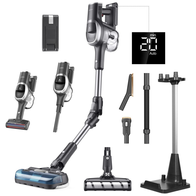Κάθετη σκούπα 2 σε 1 Jimmy JV9 Pro Aqua, 500 W, 21 kPa, 65 λεπτά, 500 ml, 4 λειτουργίες, Dual-Cyclonic, LED, Υγρό/ξηρό, Γκρι/μαύρο