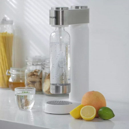 Μηχανή ανθρακούχου νερού Philips GoZero ADD4902WH/10, 1 λίτρο, Ρύθμιση ανθρακούχου, Βαλβίδα ασφαλείας, Χειροκίνητη, Σώμα από ανοξείδωτο ατσάλι, Λευκό ματ