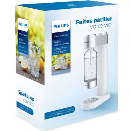 Μηχανή ανθρακούχου νερού Philips GoZero ADD4902WH/10, 1 λίτρο, Ρύθμιση ανθρακούχου, Βαλβίδα ασφαλείας, Χειροκίνητη, Σώμα από ανοξείδωτο ατσάλι, Λευκό ματ