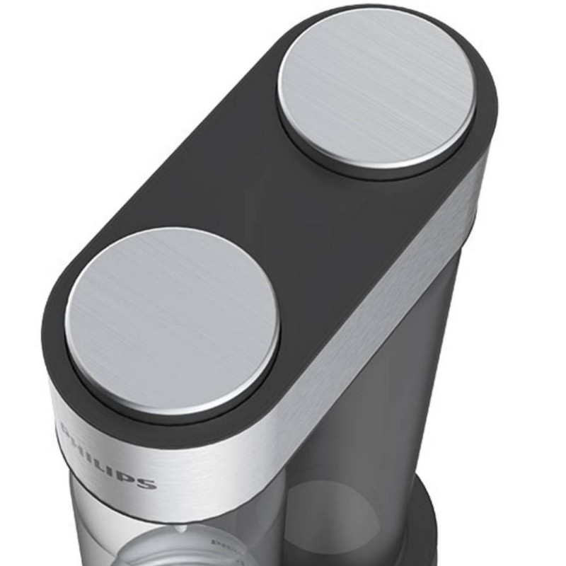 Μηχανή σόδας Philips GoZero ADD4902BK/10, 1 λίτρο, Ρύθμιση ανθρακικού, Χειροκίνητη, Βαλβίδα ασφαλείας, Σώμα από ανοξείδωτο ατσάλι, Μαύρο