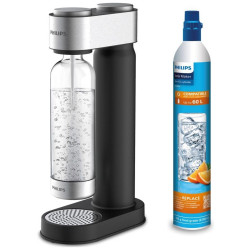 Μηχανή σόδας Philips GoZero ADD4902BK/10, 1 λίτρο, Ρύθμιση ανθρακικού, Χειροκίνητη, Βαλβίδα ασφαλείας, Σώμα από ανοξείδωτο ατσάλι, Μαύρο