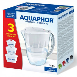 Κανάτα φιλτραρίσματος νερού Aquaphor Jasper 190067, 2,8 λίτρα, Flip-top, 3 φίλτρα MAXFOR+, χωρίς BPA, λευκό