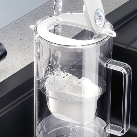 Κανάτα φιλτραρίσματος νερού Aquaphor Glass 120021, 2,5 λίτρα, Γυαλί, Μετρητής, Φίλτρο με μαγνήσιο, Λευκό