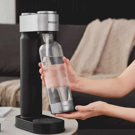 Μηχανή σόδας Philips GoZero ADD4902BK/10, 1 λίτρο, Ρύθμιση ανθρακικού, Χειροκίνητη, Βαλβίδα ασφαλείας, Σώμα από ανοξείδωτο ατσάλι, Μαύρο