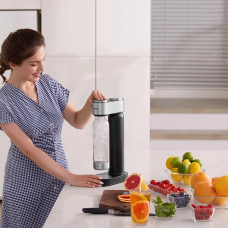 Μηχανή σόδας Philips GoZero ADD4902BK/10, 1 λίτρο, Ρύθμιση ανθρακικού, Χειροκίνητη, Βαλβίδα ασφαλείας, Σώμα από ανοξείδωτο ατσάλι, Μαύρο