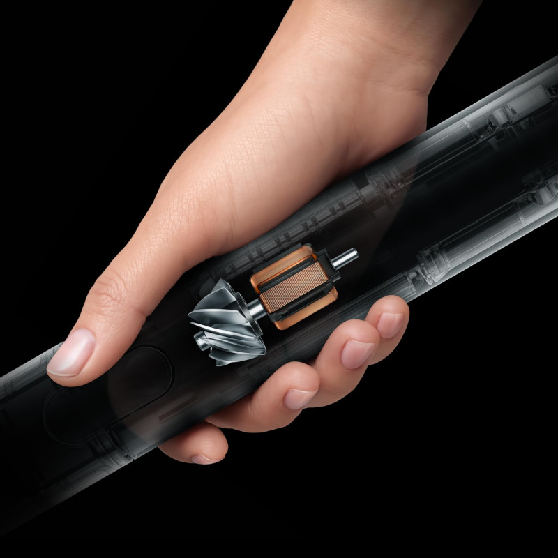 Κάθετη ηλεκτρική σκούπα Dyson PencilVac Fluffycones 492689-01, 55 AW, 30 λεπτά, 80 ml, 140000 Hyperdymium™, Εξαιρετικά λεπτή σχεδίαση, Φωτισμός LED, Μαύρο