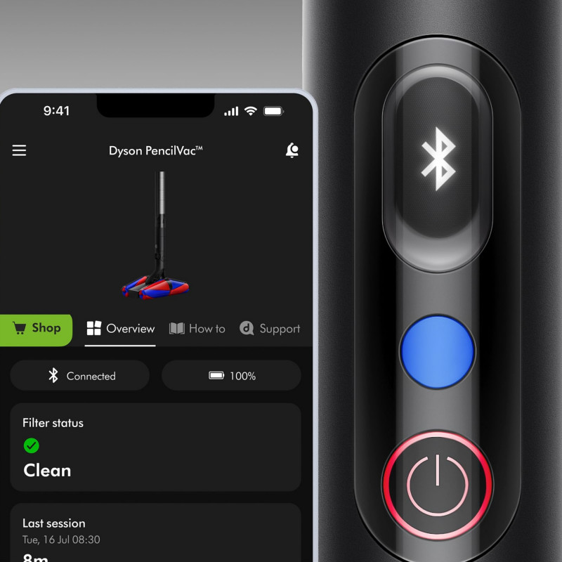 Κάθετη ηλεκτρική σκούπα Dyson PencilVac Fluffycones 492689-01, 55 AW, 30 λεπτά, 80 ml, 140000 Hyperdymium™, Εξαιρετικά λεπτή σχεδίαση, Φωτισμός LED, Μαύρο