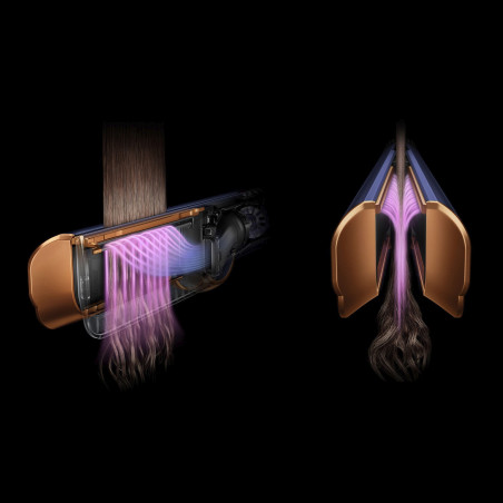 Σίδερο μαλλιών Dyson HT01 Airstrait RdVe/Gd 596931-01, 1600 W, μέγ. 140 °C, ιονισμός, 6 επίπεδα θερμοκρασίας, φιλικό προς τα μαλλιά, επένδυση χαλκού, οθόνη LCD, κόκκινο βελούδο/χρυσό