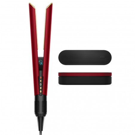 Σίδερο μαλλιών Dyson HT01 Airstrait RdVe/Gd 596931-01, 1600 W, μέγ. 140 °C, ιονισμός, 6 επίπεδα θερμοκρασίας, φιλικό προς τα μαλλιά, επένδυση χαλκού, οθόνη LCD, κόκκινο βελούδο/χρυσό