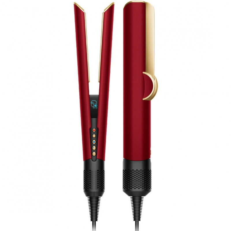 Σίδερο μαλλιών Dyson HT01 Airstrait RdVe/Gd 596931-01, 1600 W, μέγ. 140 °C, ιονισμός, 6 επίπεδα θερμοκρασίας, φιλικό προς τα μαλλιά, επένδυση χαλκού, οθόνη LCD, κόκκινο βελούδο/χρυσό