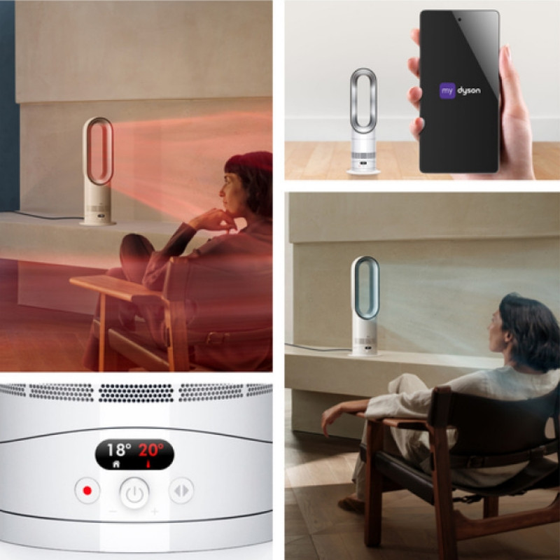 Συσκευή θέρμανσης και ψύξης 2 σε 1 Dyson AM15 Hot+Cool 586340-01, 35 τ.μ., 10 ταχύτητες, ταλάντωση 70°, οθόνη LCD, προστασία από ανατροπή, Air Multiplier™, λευκό/ασημί