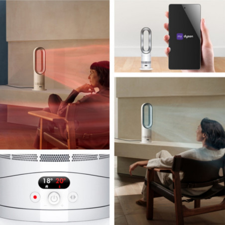 Συσκευή θέρμανσης και ψύξης 2 σε 1 Dyson AM15 Hot+Cool 586340-01, 35 τ.μ., 10 ταχύτητες, ταλάντωση 70°, οθόνη LCD, προστασία από ανατροπή, Air Multiplier™, λευκό/ασημί