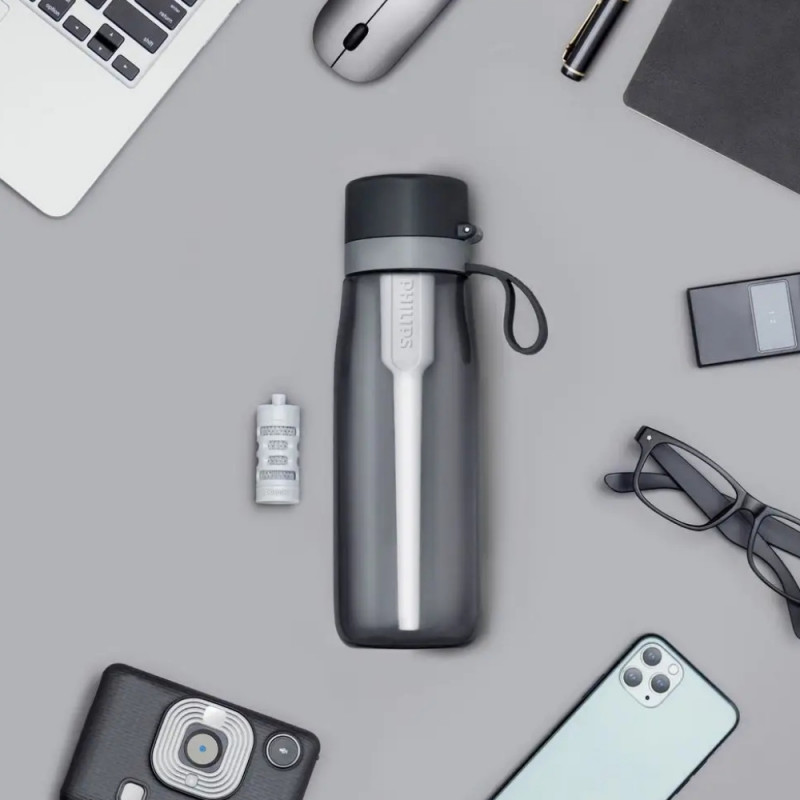 Φιάλη νερού με φίλτρο Philips GoZero Daily AWP2731GRR/58, 660 ml, 5-38 °C, Tritan χωρίς BPA, AWP285, Γκρι