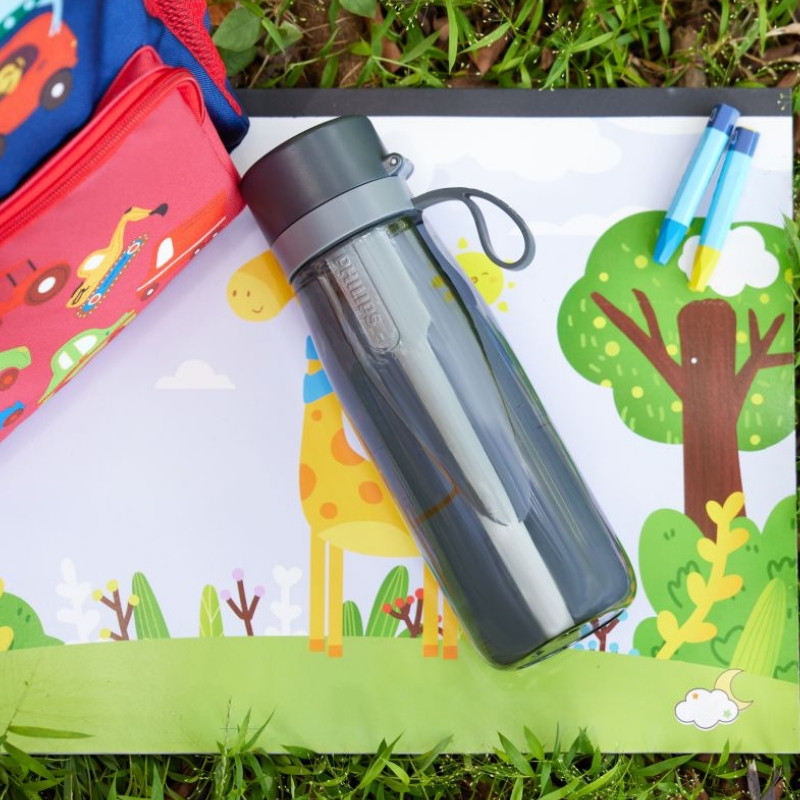 Φιάλη νερού με φίλτρο Philips GoZero Daily AWP2731GRR/58, 660 ml, 5-38 °C, Tritan χωρίς BPA, AWP285, Γκρι