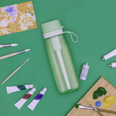 Φιάλη νερού με φίλτρο Philips GoZero Daily AWP2731GNR/58, 660 ml, 5-38 °C, Tritan χωρίς BPA, AWP285, Πράσινο