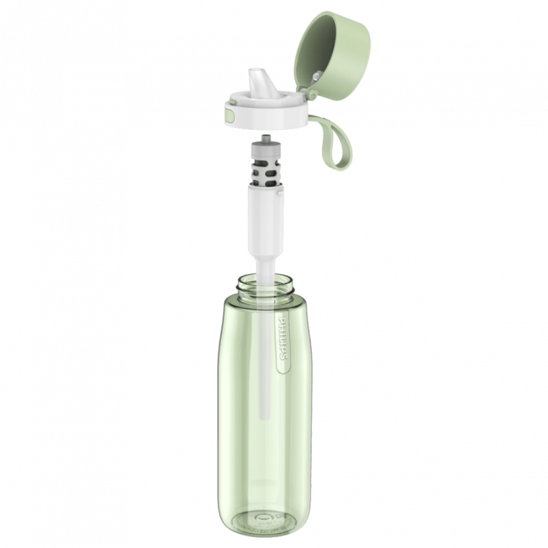 Φιάλη νερού με φίλτρο Philips GoZero Daily AWP2731GNR/58, 660 ml, 5-38 °C, Tritan χωρίς BPA, AWP285, Πράσινο