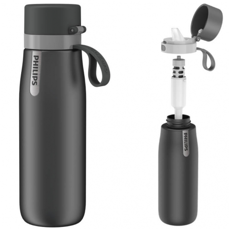 Φίλτρο νερού Philips GoZero Daily AWP2771GRR/58, 550 ml, ανοξείδωτο ατσάλι 18/8, θερμομονωτική επένδυση, διπλό τοίχωμα, γκρι
