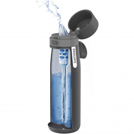 Φίλτρο νερού Philips GoZero Daily AWP2771GRR/58, 550 ml, ανοξείδωτο ατσάλι 18/8, θερμομονωτική επένδυση, διπλό τοίχωμα, γκρι