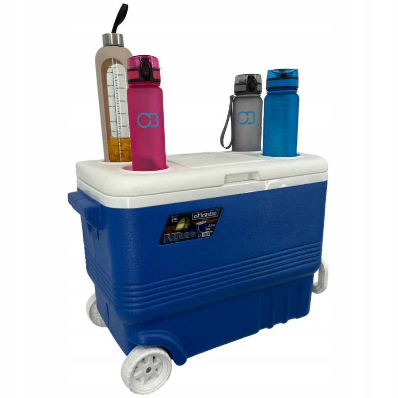 Ψυγείο με ρόδες Atlantic 1008728, 45 λίτρα, Ψύξη, Παθητική, 4 θήκες για ποτήρια, Μπλε
