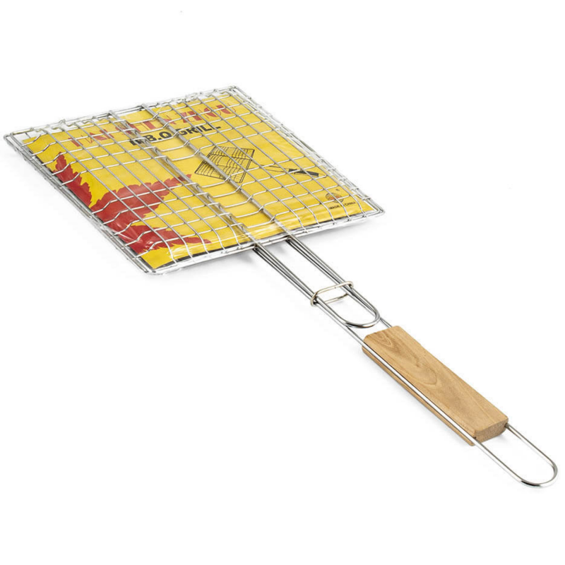 Σχάρα για μπέργκερ Muhler 1001836, 22x20x52 εκ., Ανοξείδωτο ατσάλι, Ξύλινη λαβή, Ασημί