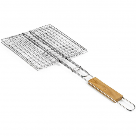 Σχάρα για μπέργκερ Muhler 1001836, 22x20x52 εκ., Ανοξείδωτο ατσάλι, Ξύλινη λαβή, Ασημί