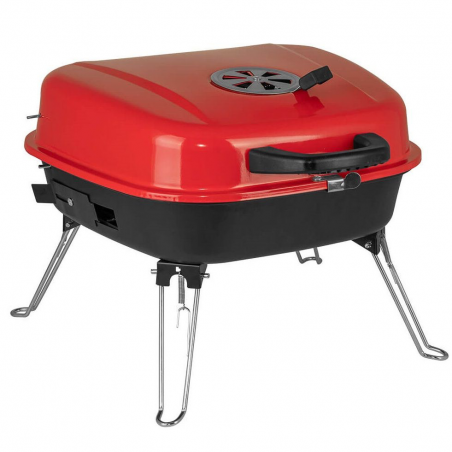 Μπάρμπεκιου με κάρβουνα Muhler 1003819, 41x41x40 εκ., Γαλβανισμένη σχάρα, Καπάκι, Κόκκινο