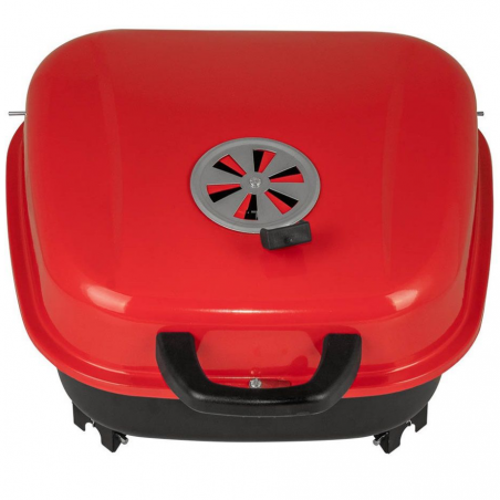 Μπάρμπεκιου με κάρβουνα Muhler 1003819, 41x41x40 εκ., Γαλβανισμένη σχάρα, Καπάκι, Κόκκινο