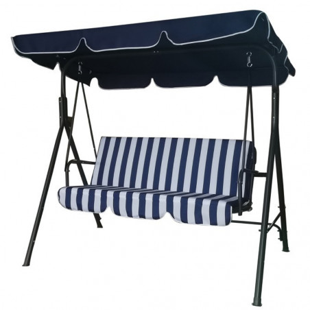 Κούνια κήπου Muhler C1006, 155x110x172 εκ., έως 250 κιλά, τριθέσια, χαλύβδινοι σωλήνες, λευκό/μπλε