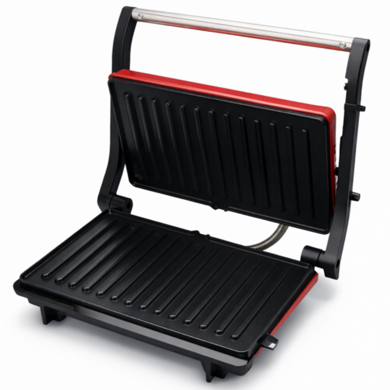 Τοστιέρα Panini Oliver Voltz OV51442R, 1000 W, Αντικολλητικές πλάκες, Άνοιγμα 180°, Δίσκος συλλογής λίπους, Κόκκινο