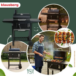 Μπάρμπεκιου με ξυλοκάρβουνα Klausberg KB 9034, Καμινάδα, Ρυθμιζόμενος αερισμός, Συρτάρι για την τέφρα, Θερμόμετρο, Ρόδες, Ατσάλι, Μαύρο