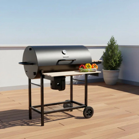 Μπάρμπεκιου με ξυλοκάρβουνα Klausberg KB 9033, Κάλυμμα με κλείδωμα, Θερμόμετρο, Πλαϊνά ράφια, Συρτάρι για στάχτη, Ρόδες, Ατσάλι, Μαύρο
