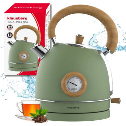 Ηλεκτρικός βραστήρας Klausberg KB 9008, 2200 W, 1,8 λίτρα, βάση 360°, ένδειξη στάθμης νερού, θερμόμετρο, Πράσινο