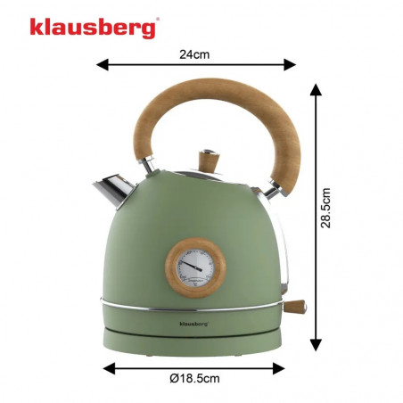 Ηλεκτρικός βραστήρας Klausberg KB 9008, 2200 W, 1,8 λίτρα, βάση 360°, ένδειξη στάθμης νερού, θερμόμετρο, Πράσινο